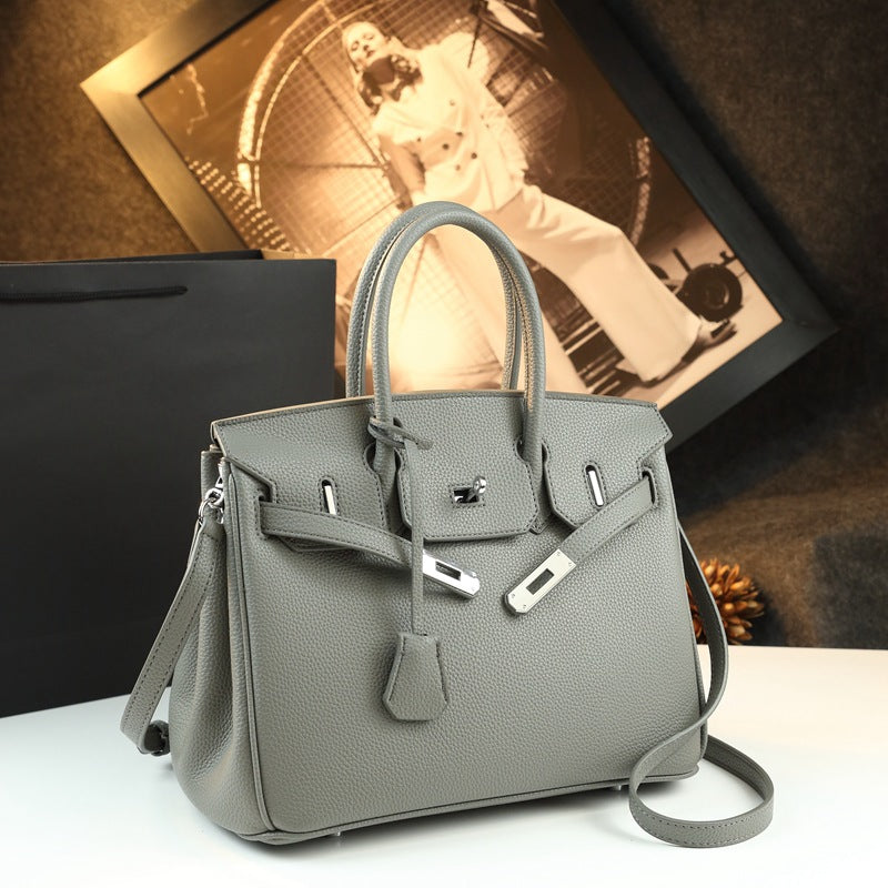 New Arrival Pebbled Leather Birkin-Inspired Tote Bag for Women, Large Capacity Turn-Lock Shoulder Crossbody Handbag with Light Luxury Style, Perfect Commuter Purse for Work & Everyday