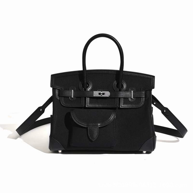 Premium Canvas & Top-Layer Leather Tote Bag for Women, Multi-Pocket Utility Design with Versatile Top-Handle Shoulder Crossbody Carry, Everyday Handbag