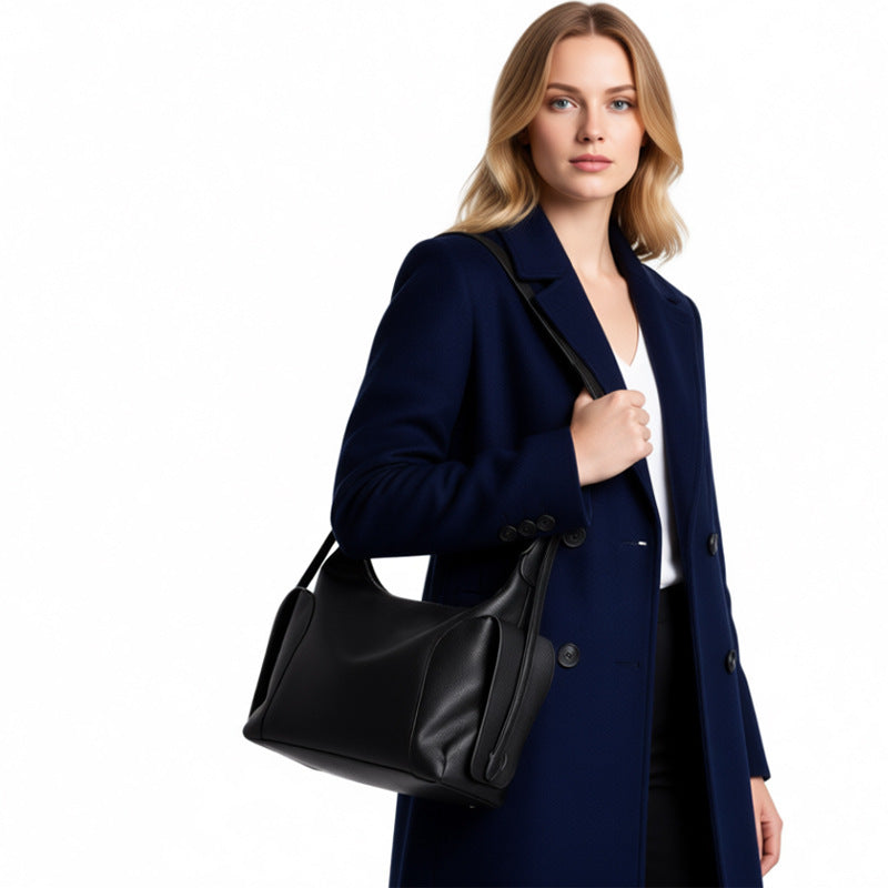 Top Layer Cowhide Hobo Tote Bag for Women Large Capacity Fall Winter Shoulder Crossbody Handbag, Slouchy Genuine Leather Purse with Versatile Commuter Style