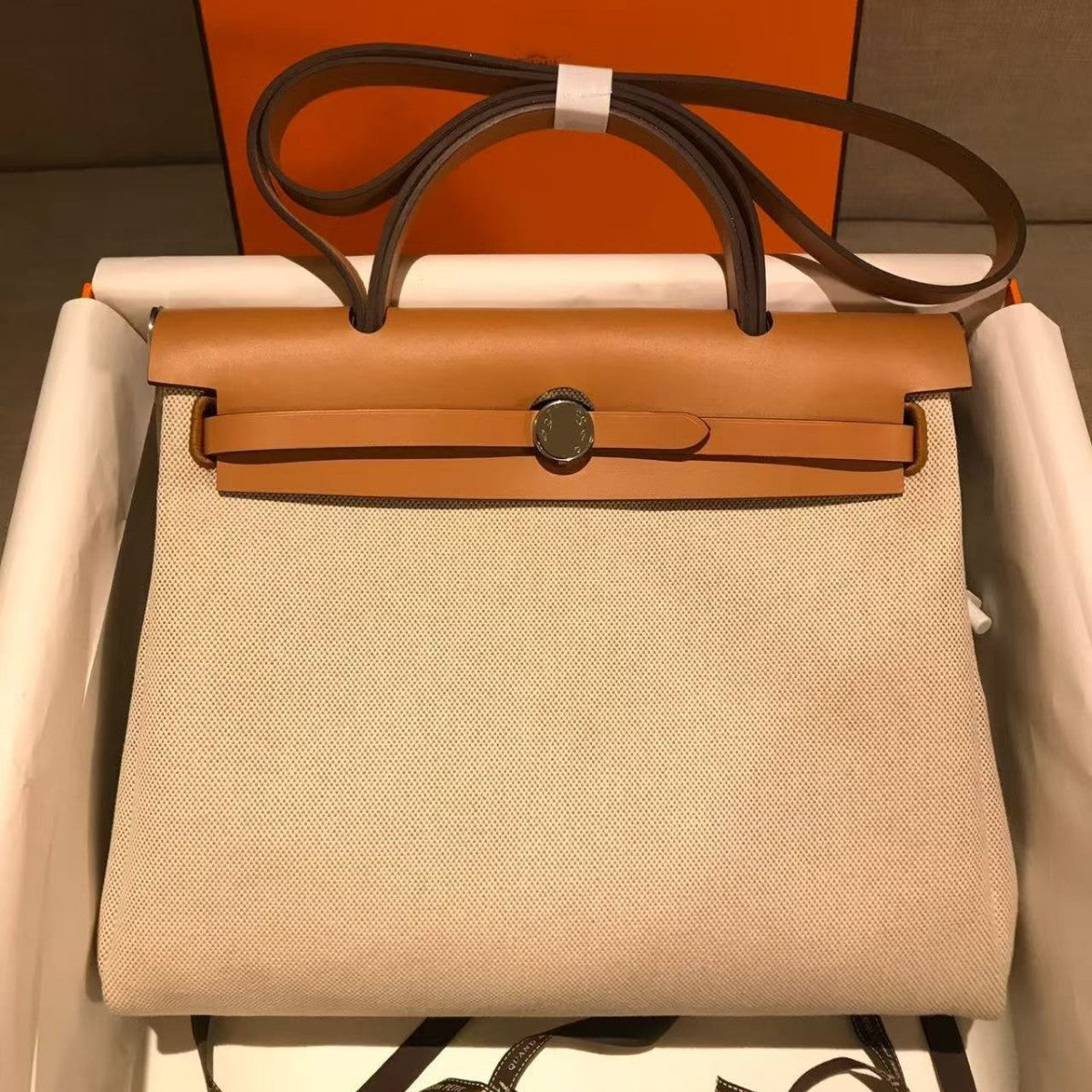 Women's Kelly-Style Color-Block Handbag, Hermès-Inspired Herbag with Handcrafted Waxed Thread Stitching, Genuine Cowhide Leather & Canvas Cross-Body Shoulder Tote, Top-Handle Satchel with Interior Stitching Detail