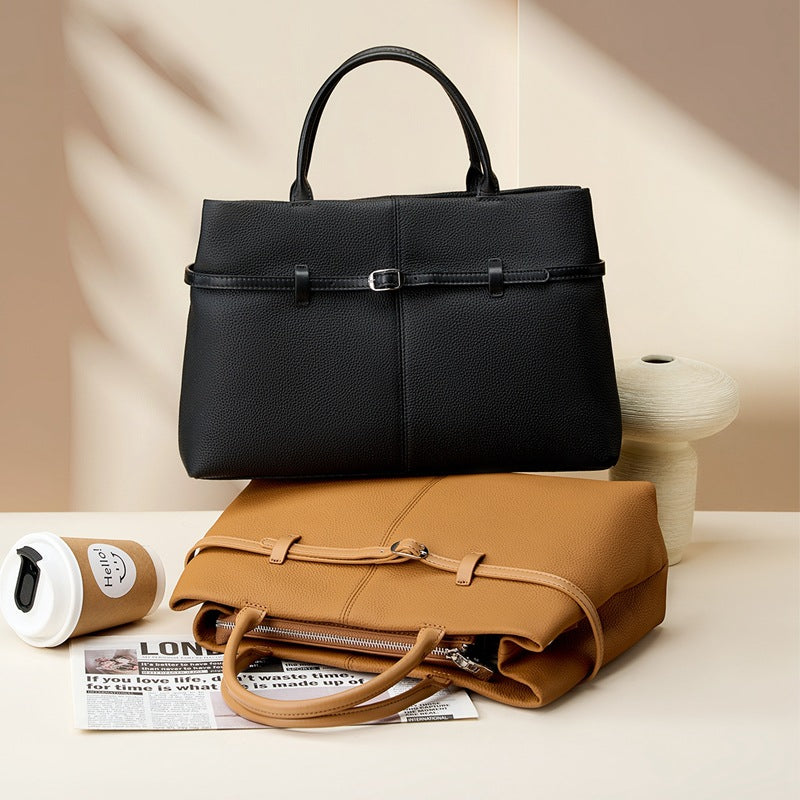 Genuine Top Layer Cowhide Large Capacity Handbag for Women, New Light Luxury Niche Shoulder Top Handle Purse, Premium Versatile Commute Bag for Ladies