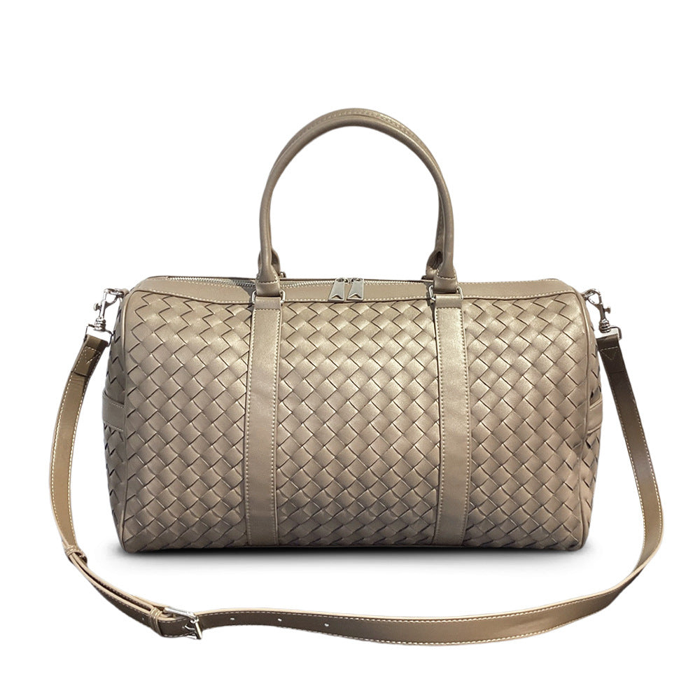 Leather woven duffel bag large capacity travel bag men and women same style portable shoulder crossbody Boston bag