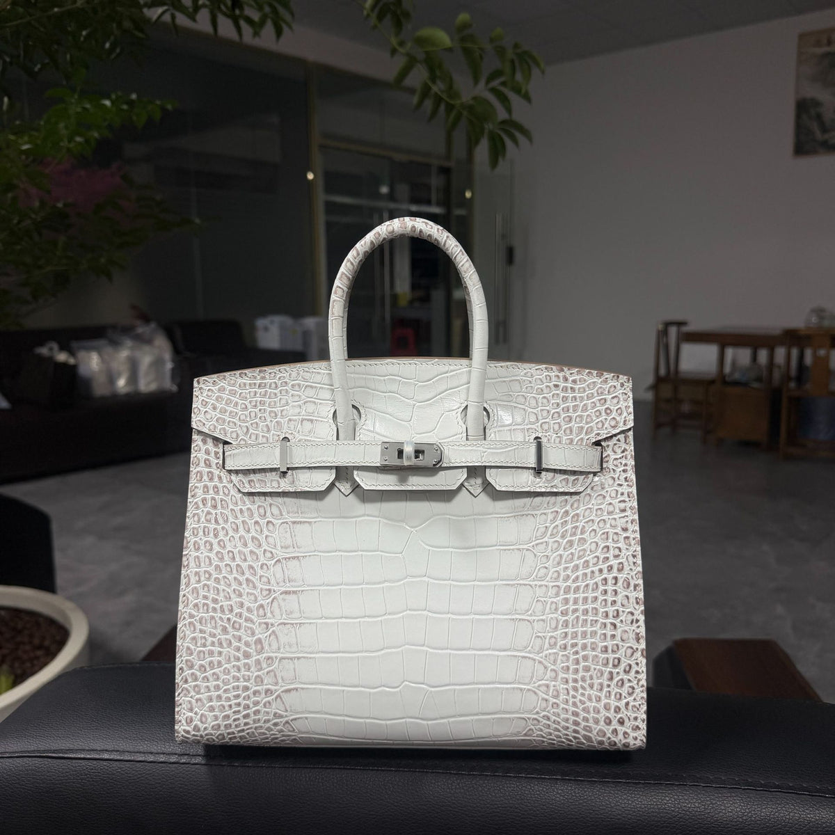 Genuine Top Layer Cowhide Crocodile-Embossed Birkin-Style 30 Bag for Women, External Stitching Hand-Stitched Waxed Thread with Steel Hardware, Burnished Edge Finish Handbag for Ladies