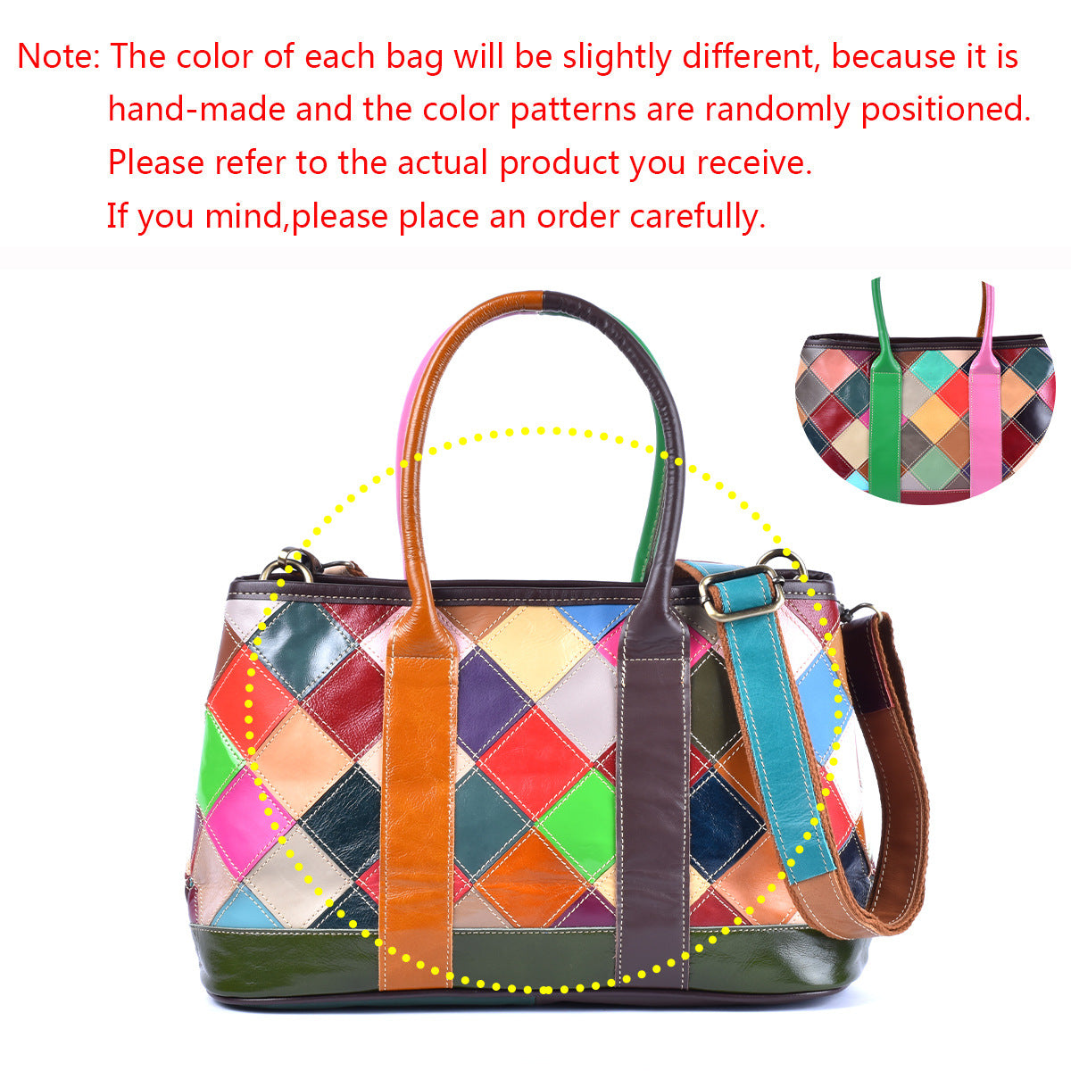 Checkered Patchwork Color Block Tote in Top Layer Cowhide, Fashionable Shoulder Crossbody Top Handle Handbag, Stylish Bag for Women
