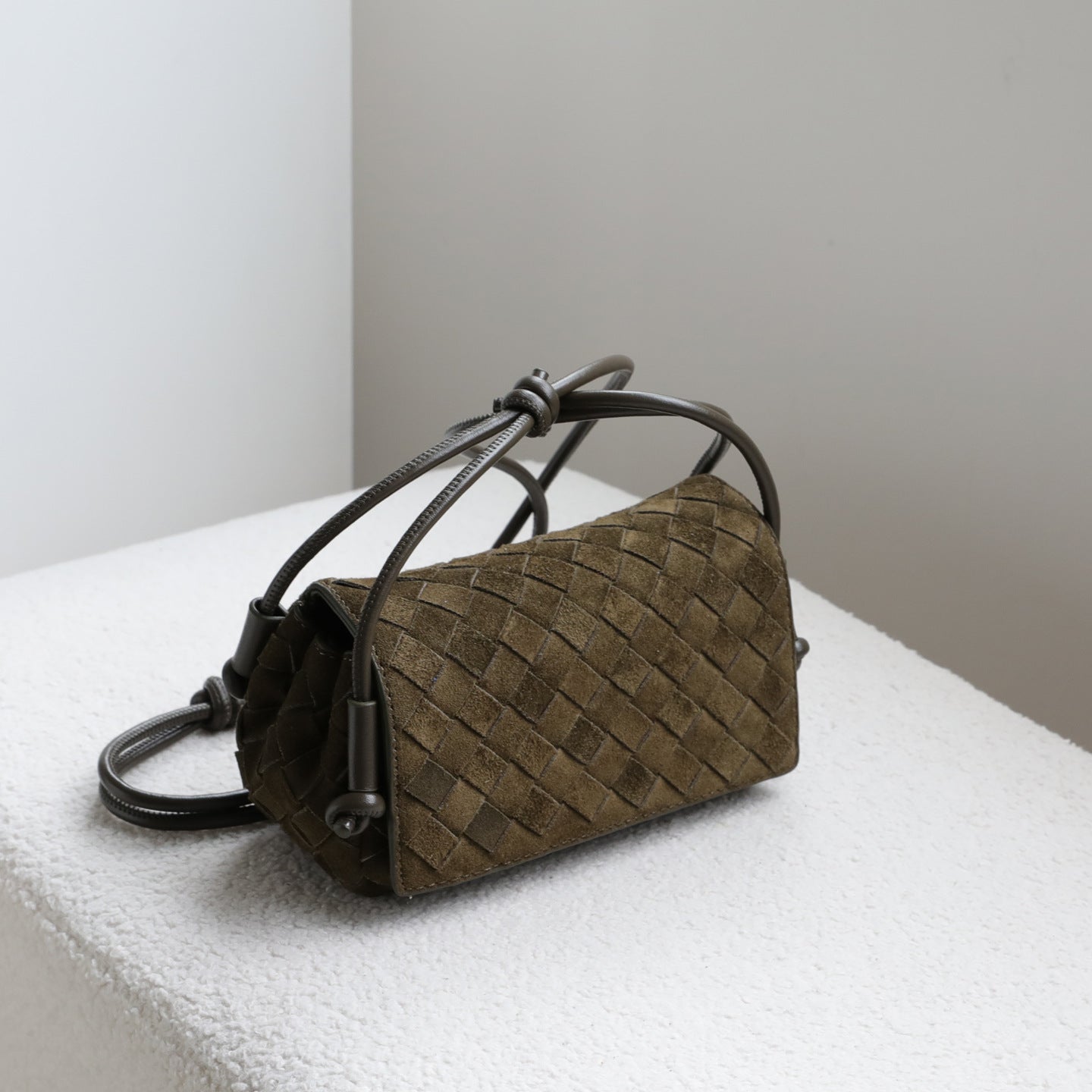 Frosted Cowhide Woven Mini Square Bag for Women Knot Flap Shoulder Crossbody Handbag, Niche Genuine Leather Purse with Soft Matte Texture