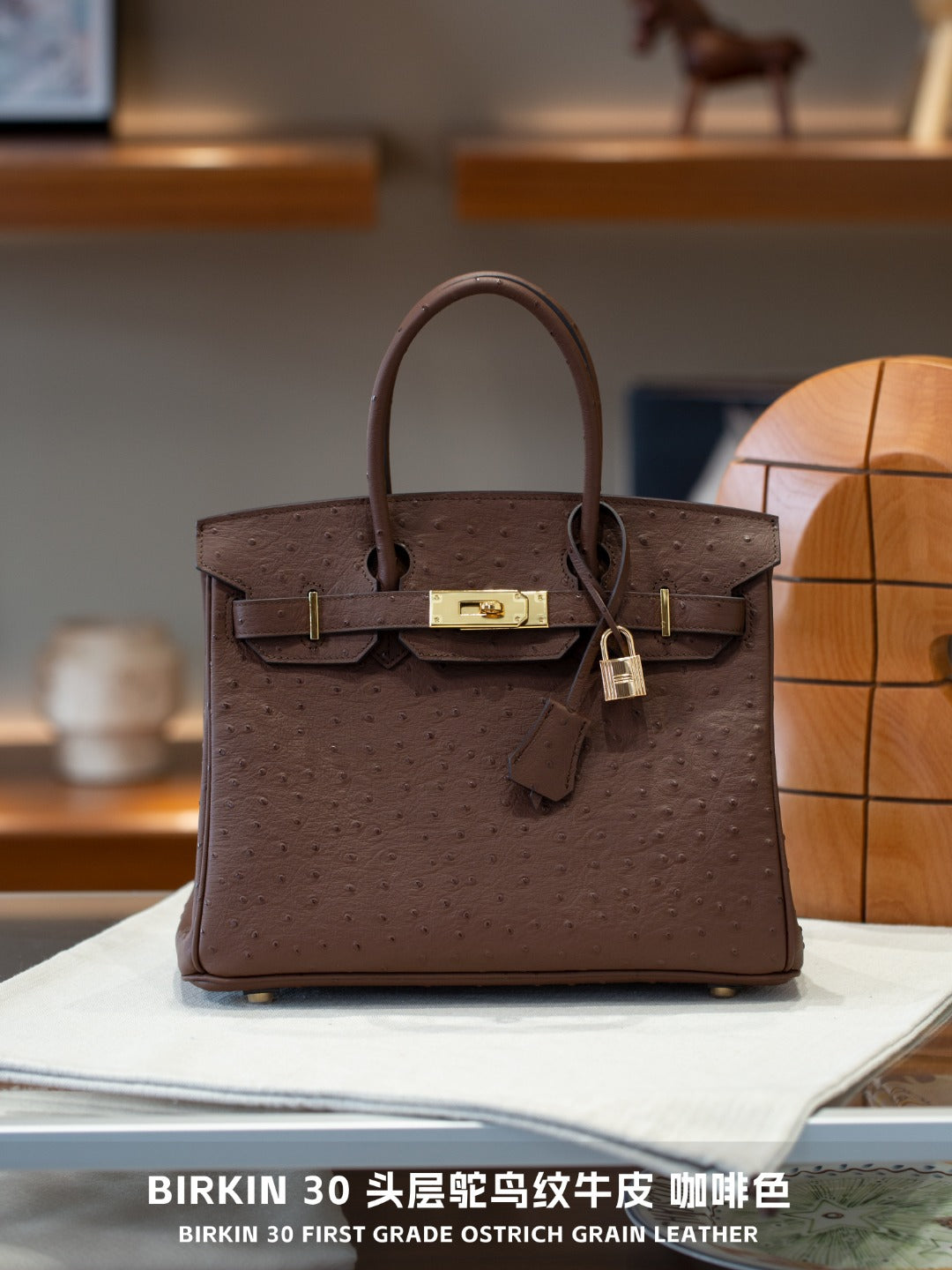 Top Layer Cowhide Ostrich-Embossed Birkin-Style Bag for Women, Large Capacity Business Casual Top Handle Handbag, Premium Leather Purse for Ladies