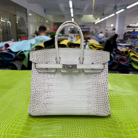 Premium Hand-Stitched Croc-Embossed Leather Tote for Women, Top-Layer Cowhide with Internal Stitching & Stainless Steel Hardware, Birkin-Inspired 20/25/30 Purse