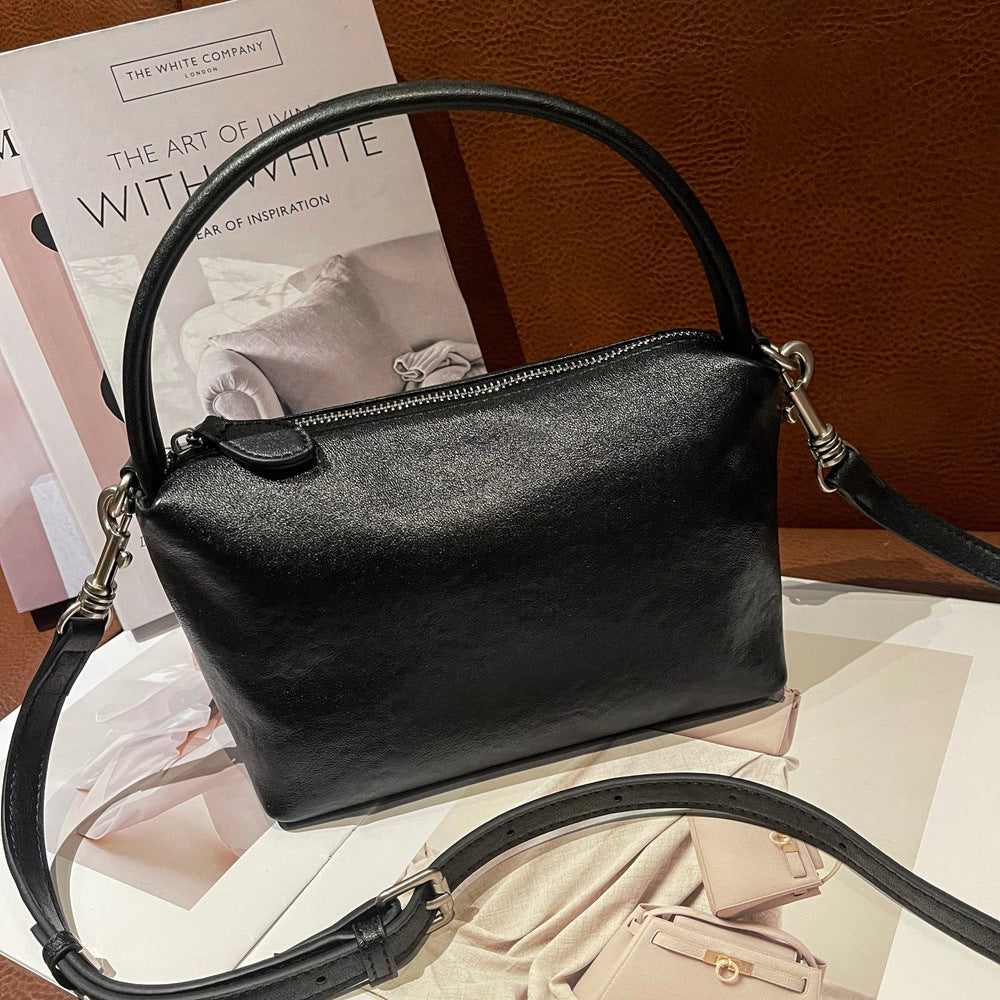 Genuine Top Layer Vegetable-Tanned Cowhide Boston Pillow Bag for Women, New Vintage Top Handle Crossbody Purse, Premium Leather Handbag for Ladies