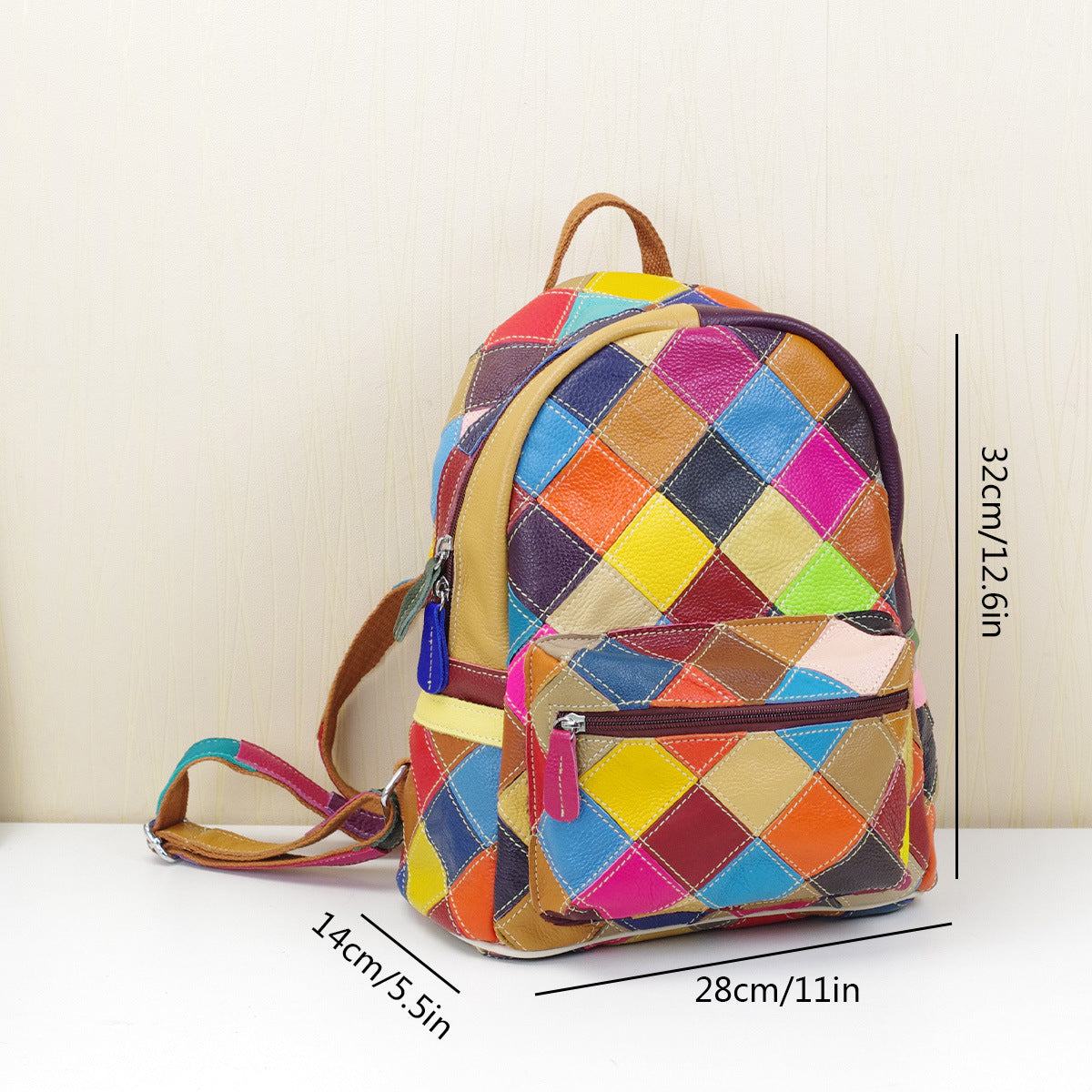 Genuine Top Layer Cowhide Colorful Color Block Backpack for Women, New Arrival Handmade Casual Travel Daypack, Designer Leather Bag for Ladies
