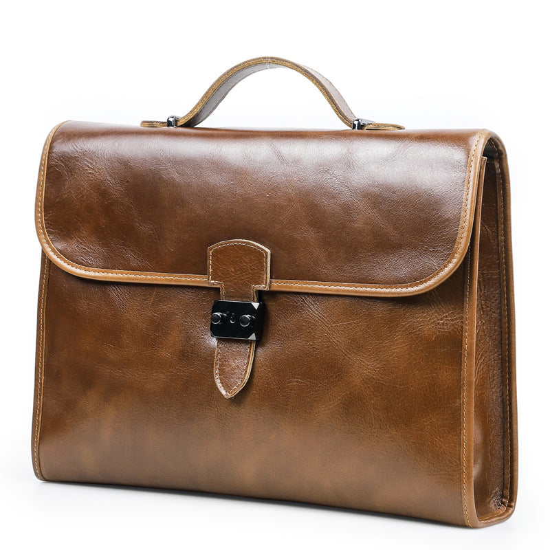 Genuine Full-Grain Leather Briefcase for Men, Black Angel Business Bag Fits 14.2-Inch Laptop, Large Capacity Computer Shoulder Bag for Work