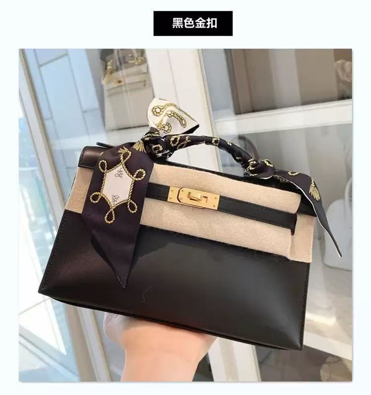 Genuine Swift Leather Mini Kelly-Style Bag for Women, 2025 Spring Summer Hermès-Inspired Top Handle Chain Shoulder Purse, Light Luxury Everyday Handbag for Ladies