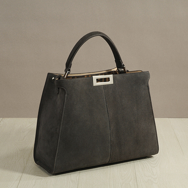 Genuine Top Layer Matte Cowhide Tote Bag for Women, New Brown Large Shoulder Underarm Commute Handbag, Stylish Kitten Purse for Ladies