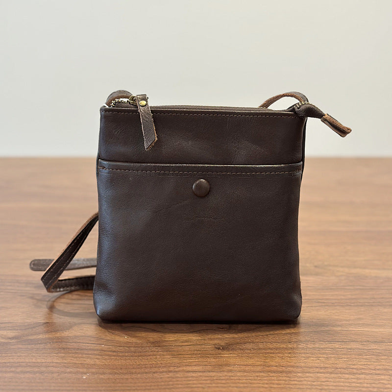 Genuine Vegetable-Tanned Leather Phone Crossbody Bag for Women, New Summer Vintage Mini Shoulder Purse, Unique Small Handbag for Ladies