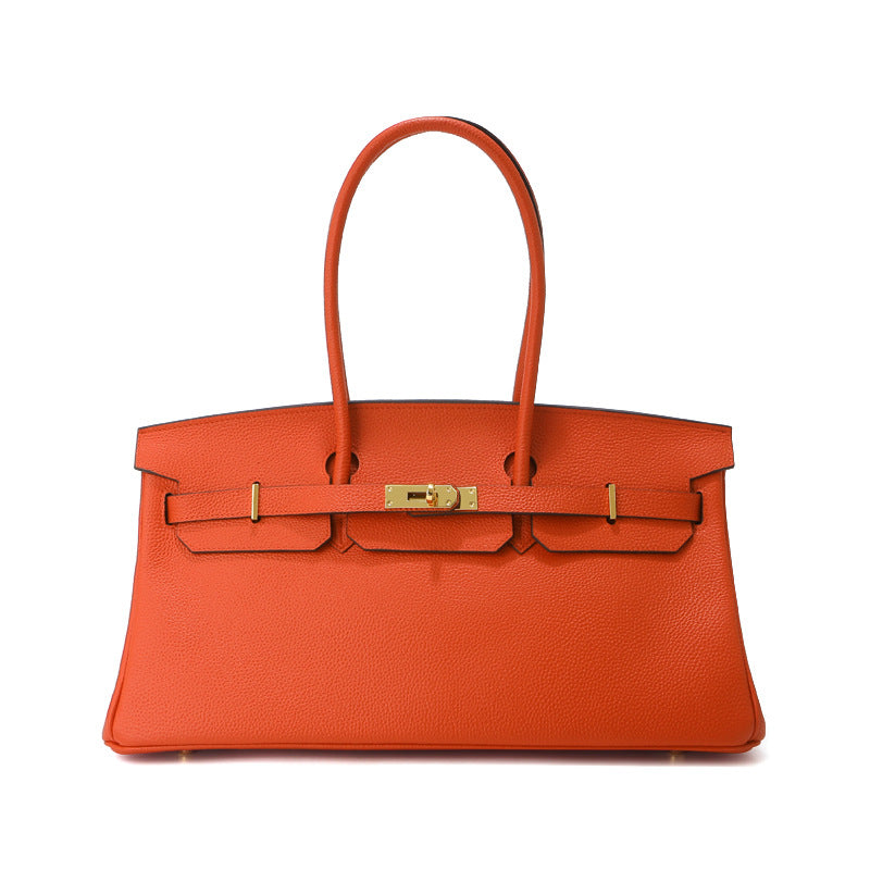 Chic 40cm Horizontal Birkin-Inspired Tote Bag for Women, Premium Top-Layer Cowhide Leather Crossbody Top-Handle Handbag with Spacious Large Capacity, Ideal Commuter Shoulder Bag