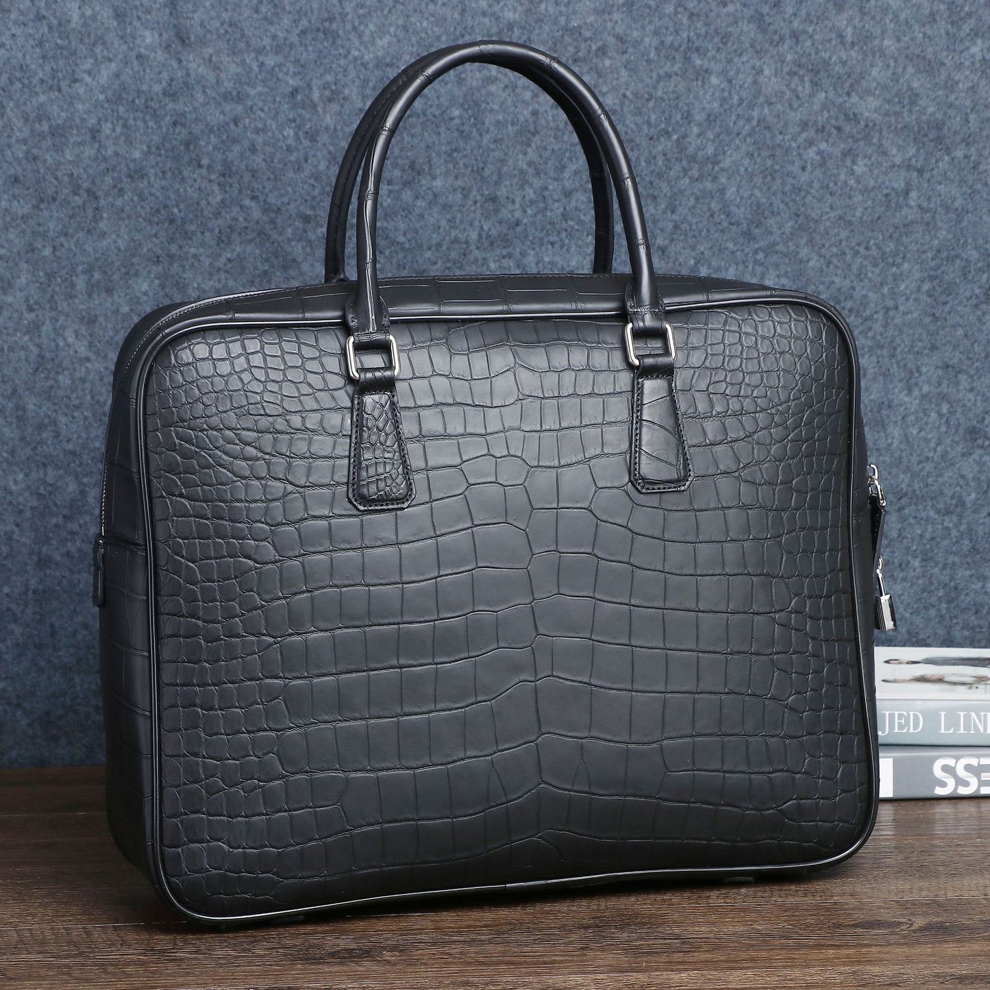 New Arrival Matte Croc-Effect Large Briefcase for Men, An Oversized Top-Handle Laptop Document Bag with Professional Design, Perfect for Work & Travel