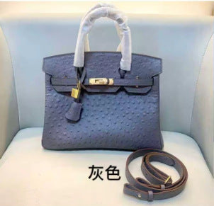 Premium Ostrich-Embossed Birkin-Inspired Tote Bag for Women, Top-Layer Cowhide Leather with Spacious Large Capacity, Casual Top-Handle Handbag for Everyday Style