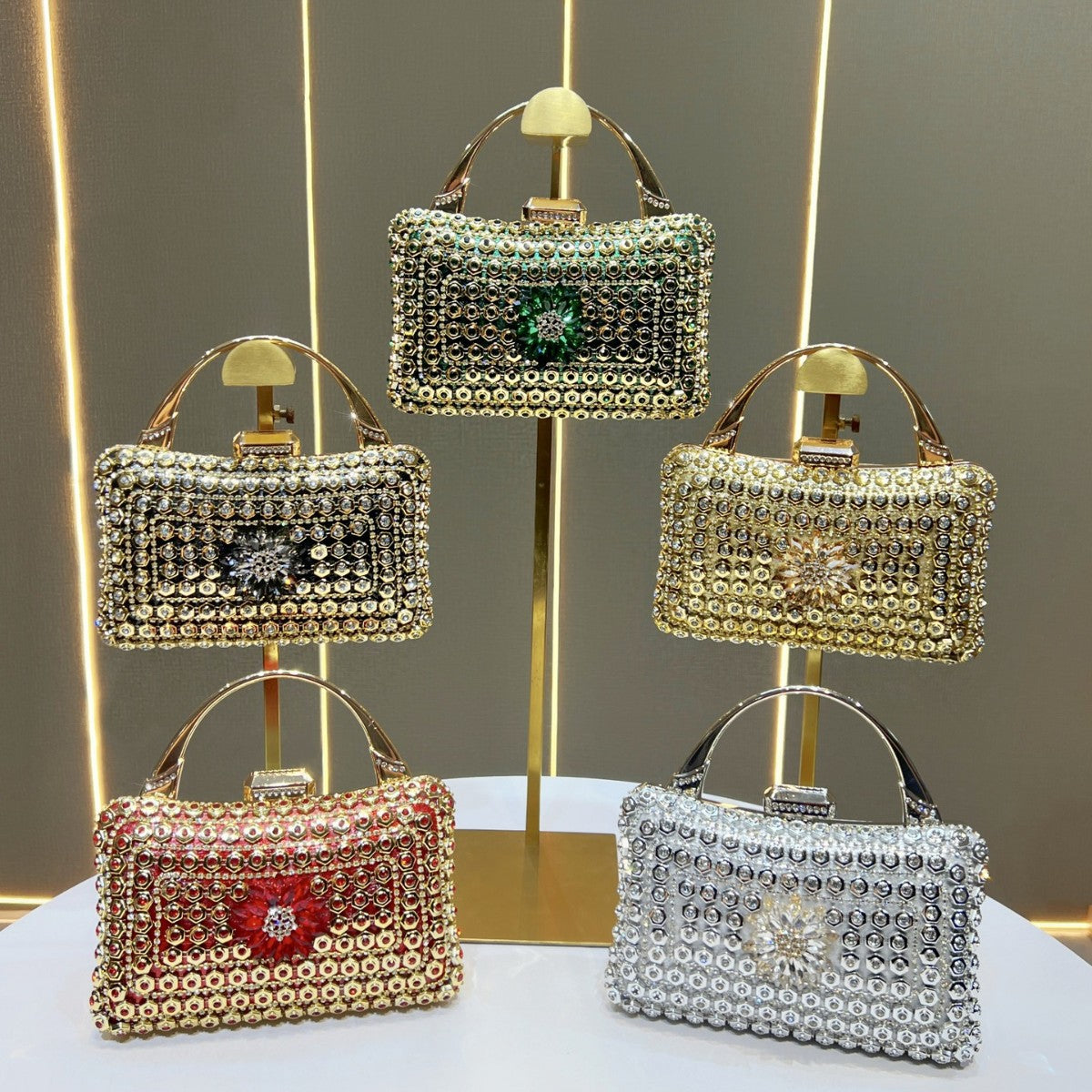 Women's Rhinestone-Embellished Evening Clutch, Premium Glamorous Top-Handle Handbag with Chain Strap, Perfect Banquet Purse