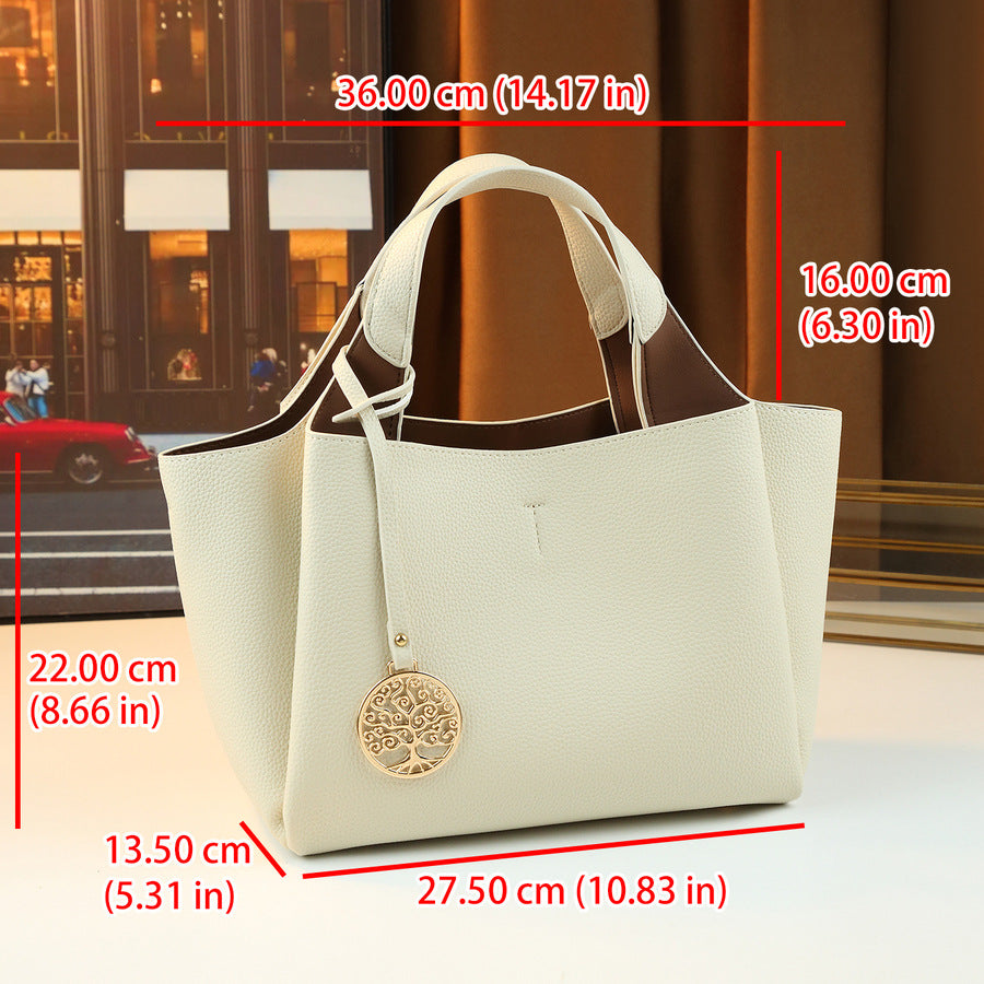 Large Capacity Tote Bag for Women Pebble Grain Leather Handbag Solid Color Top Handle Shoulder Crossbody Purse for Work & Everyday Commute