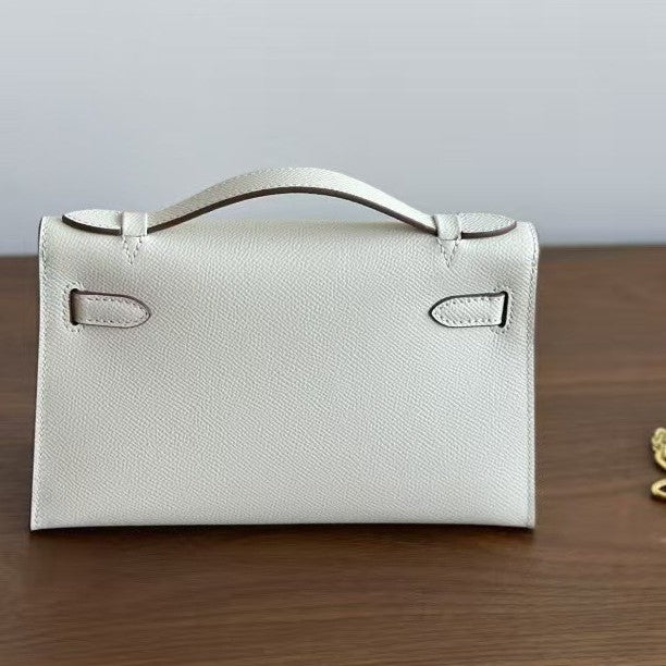 Genuine Top Layer Epsom Palm Texture Cowhide Kelly-Style 22cm Bag for Women, Trendy Street Style Small Square Top Handle Purse, Fashionable Handbag for Ladies