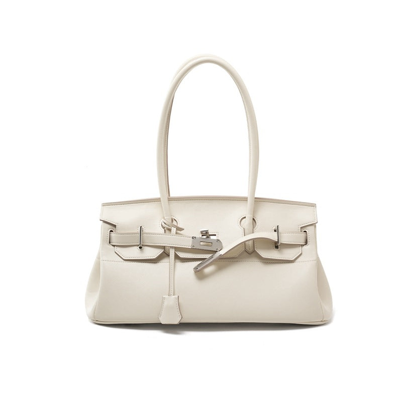 Chic Light Luxury Birkin-Inspired Tote Bag for Women, Premium Cowhide Leather Large Capacity Underarm Shoulder Handbag with Trendy Design, Versatile Everyday Purse