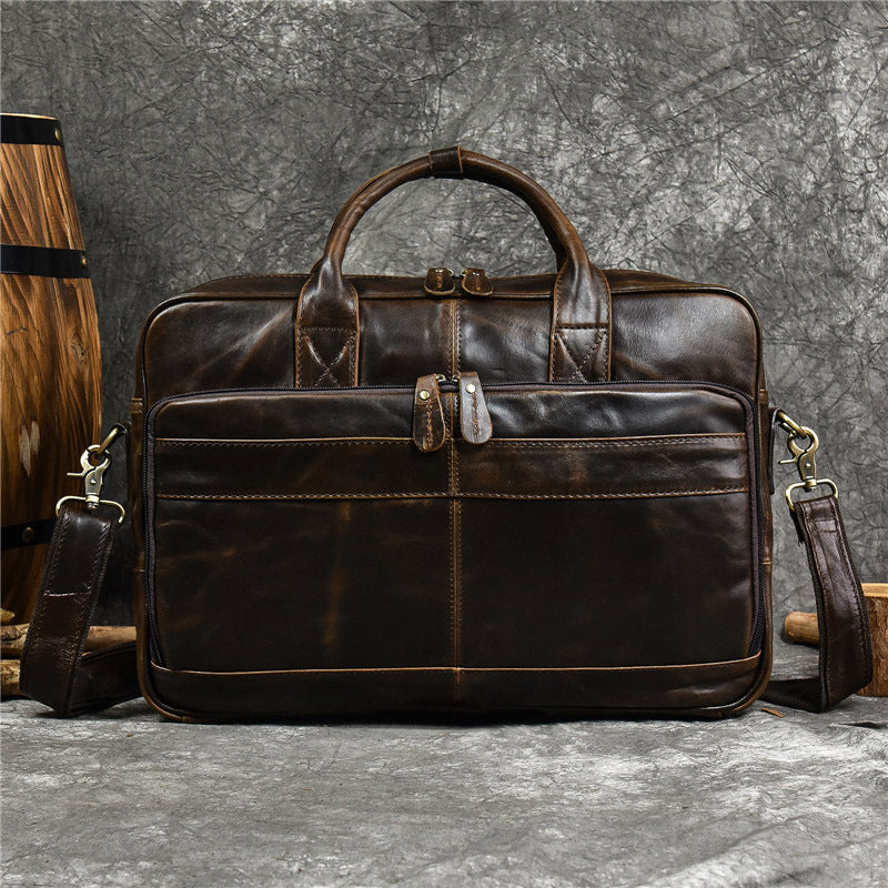 Genuine Top Layer Cowhide Business Briefcase for Men, Top Handle Shoulder Crossbody Laptop Bag, Outdoor Work Commute Bag 3319 for Gentlemen