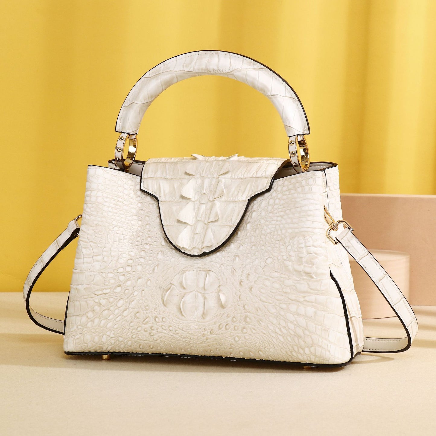 New Arrival Croc-Effect Himalayan White Handbag for Women, A Trendy Top-Handle Crossbody Shoulder Bag with Versatile Fashionable Design