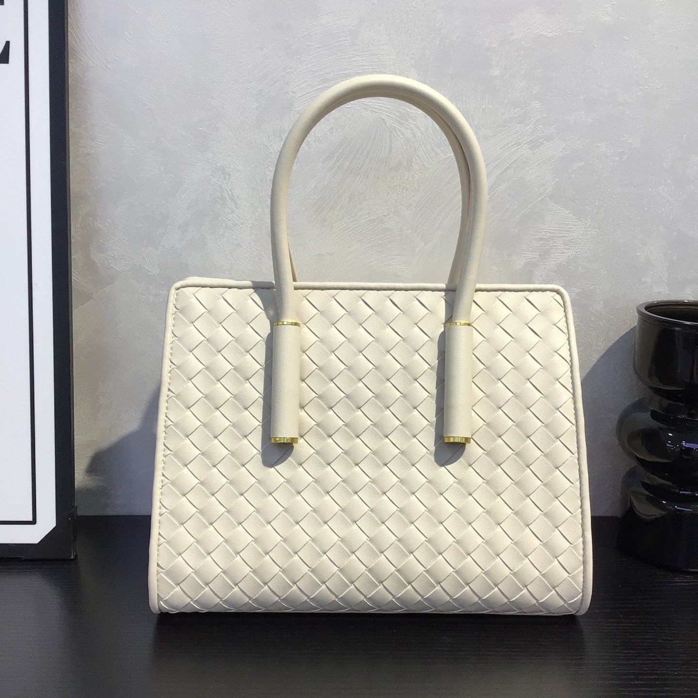 New Large Genuine Leather Woven Tote, Vintage Handbag, Fashion Shoulder & Crossbody Bag for Women