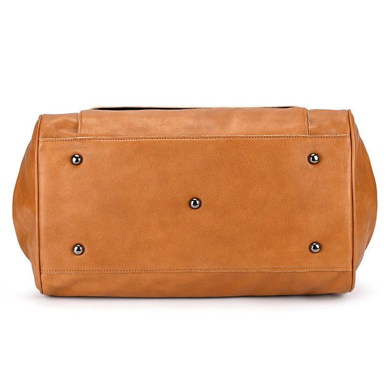 Vegetable-Tanned Leather Vintage Travel Duffle, Trendy Shoulder Crossbody Luggage Bag, Premium Top Handle Weekender for Men