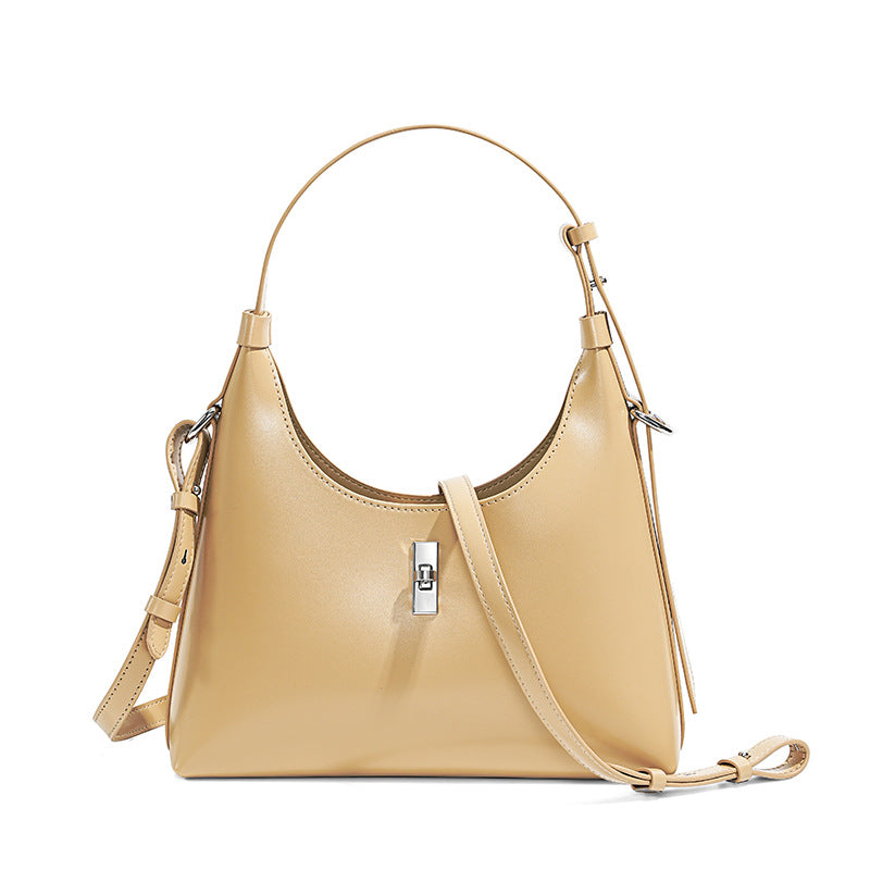 New Vintage Baguette Underarm Tote in Genuine Cowhide, Premium Shoulder Crossbody Top Handle Purse, Versatile Handbag for Women