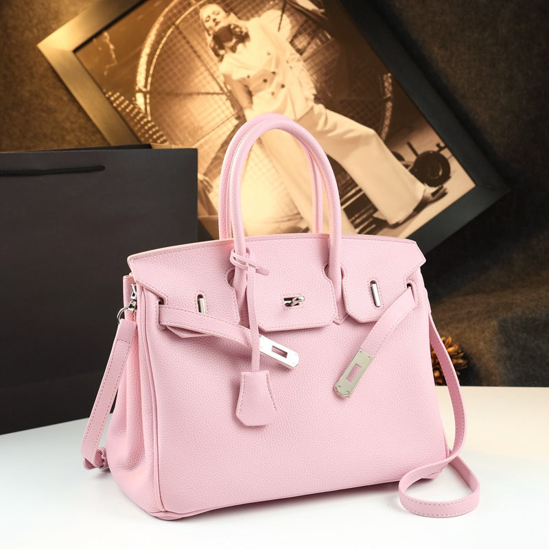 New Arrival Pebbled Leather Birkin-Inspired Tote Bag for Women, Large Capacity Turn-Lock Shoulder Crossbody Handbag with Light Luxury Style, Perfect Commuter Purse for Work & Everyday