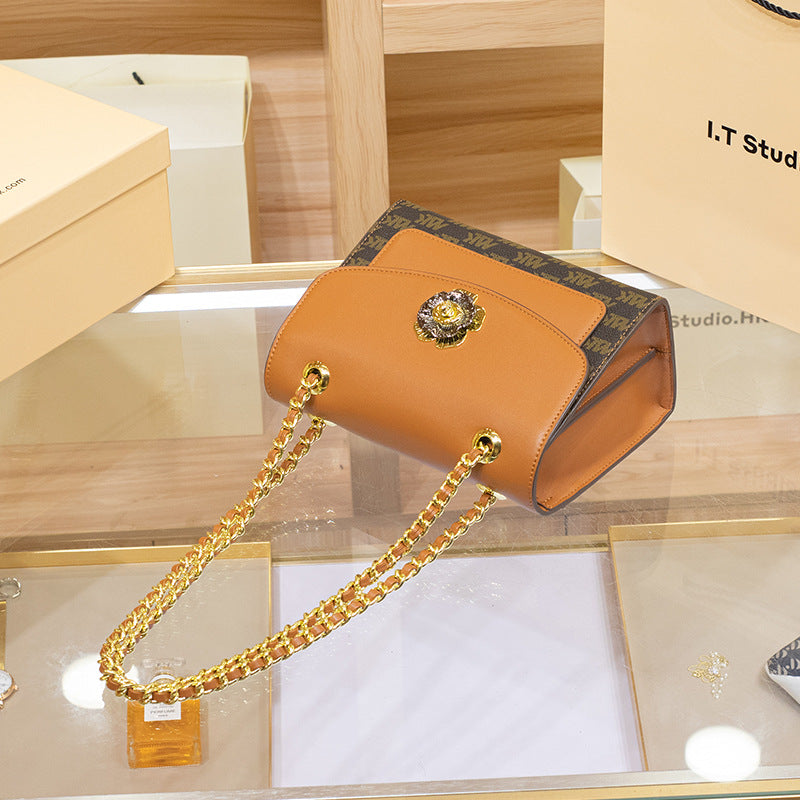 Genuine Leather Chain Crossbody Bag for Women, New Versatile Underarm Shoulder Purse, Trendy Everyday Handbag for Ladies