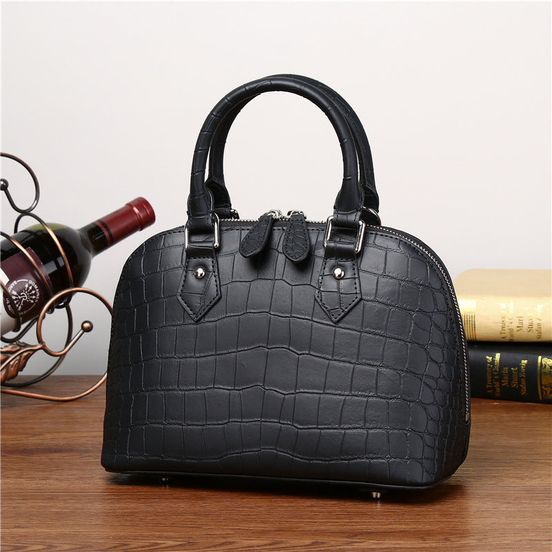 New Arrival Croc-Effect Genuine Leather Shell Bag for Women, Large Capacity Shoulder Crossbody Top-Handle Handbag with Trendy Premium Design, Everyday Purse