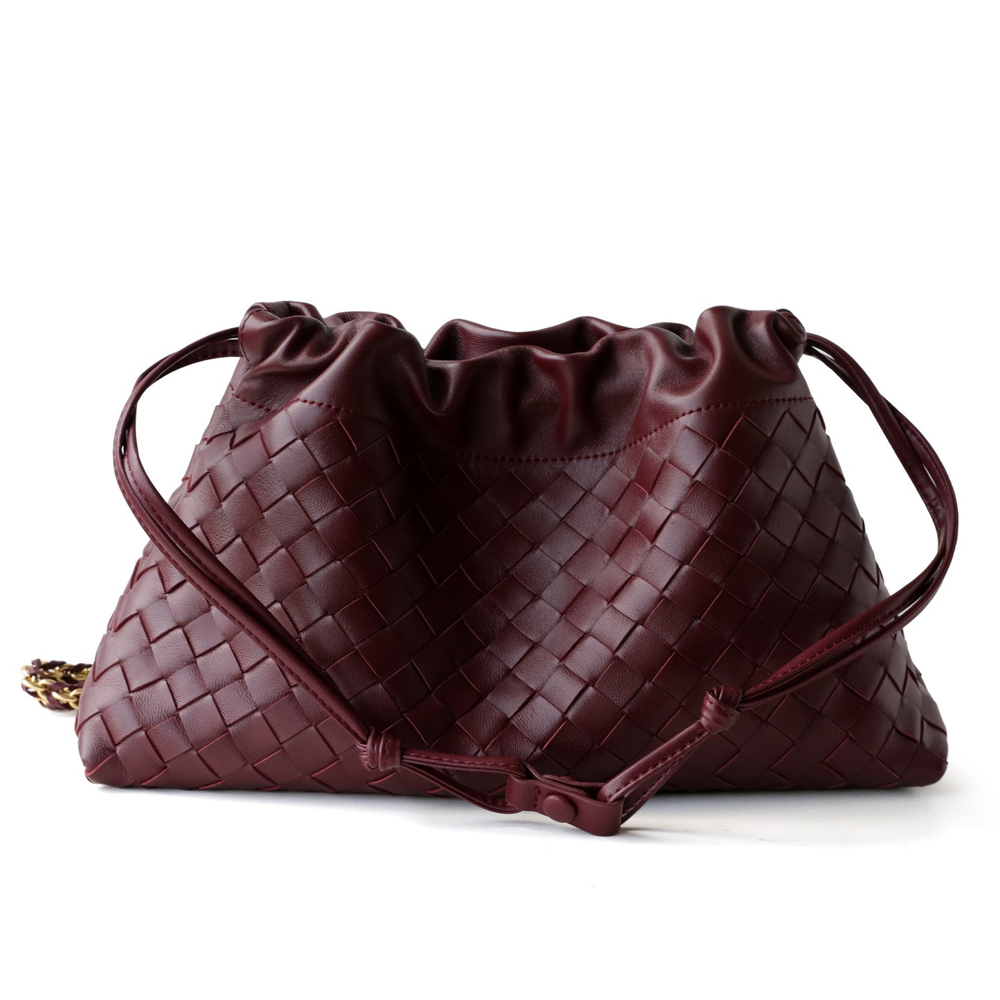 Sheepskin Woven Cloud Drawstring Bag for Women Light Luxury Chain Shoulder Crossbody Handbag, Minimalist Trendy Purse with Soft Texture