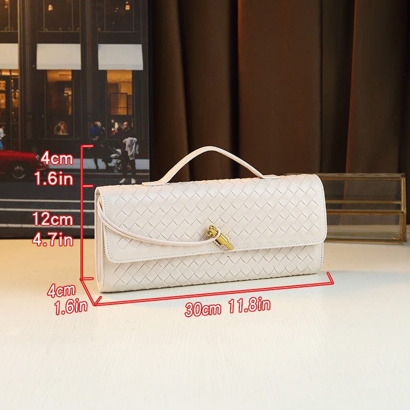 New Fall/Winter Hand-Woven Baguette Bag for Women, A Versatile Horizontal Clutch with Elegant Shoulder Crossbody Design, Perfect for Everyday Style