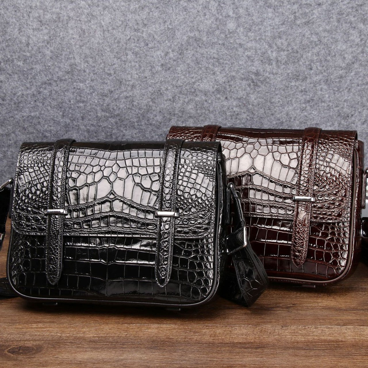 New Arrival Croc-Effect Genuine Cowhide Cambridge Satchel for Men, A Casual Business Shoulder Crossbody Bag with Versatile Commuter Design