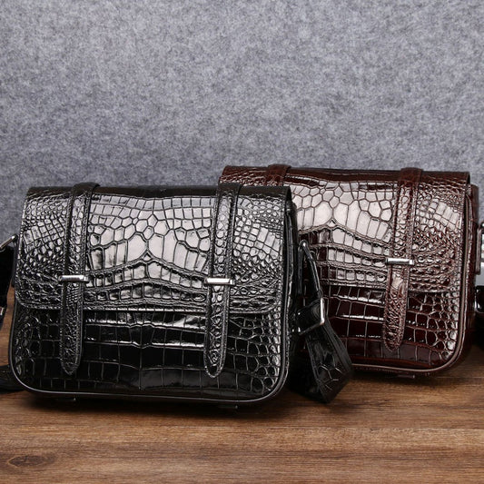 New Arrival Croc-Effect Genuine Cowhide Cambridge Satchel for Men, A Casual Business Shoulder Crossbody Bag with Versatile Commuter Design