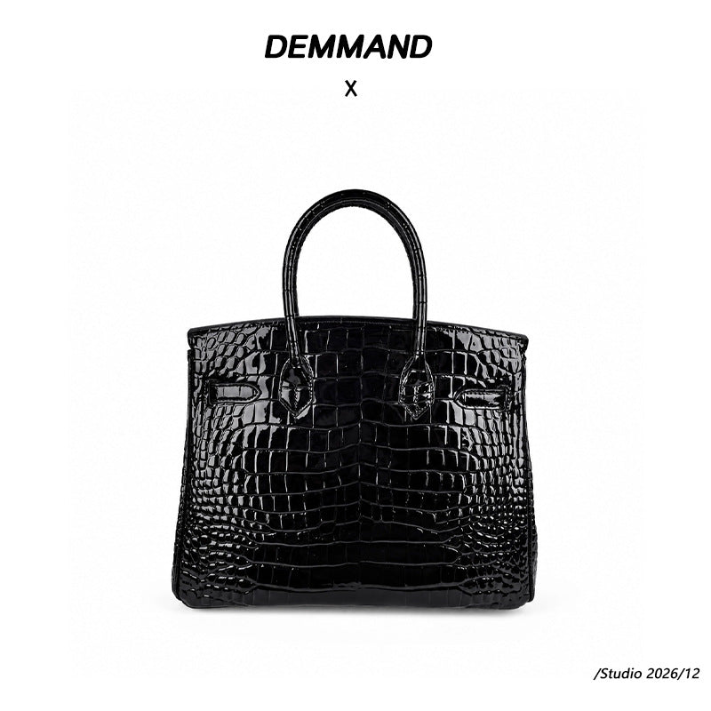 New Birkin Style Large Tote Bag for Women High Gloss Crocodile Embossed Genuine Leather Shoulder Handbag Crossbody Purse