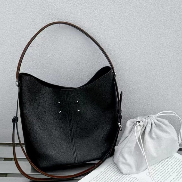 Genuine Top Layer Cowhide Hobo Bucket Bag for Women, Large Capacity Top Handle Shoulder Tote, Premium Leather Handbag for Ladies