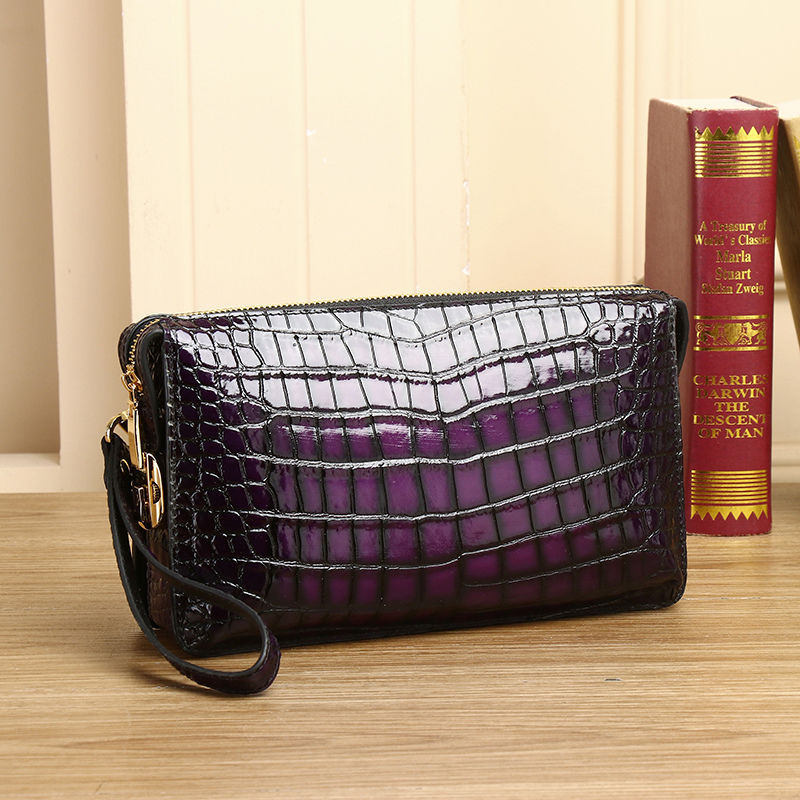 New Arrival Croc-Effect Genuine Leather Clutch Bag for Men, A Large Capacity Hand Grab Bag with Combination Lock, Distressed Finish & Multi-Compartment Design