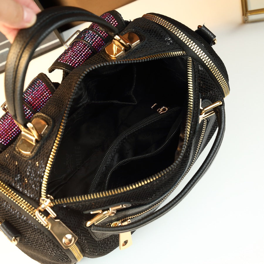 Rhinestone Sequin Soft Leather Tote Bag for Women Large Capacity Shoulder Crossbody Handbag, Sparkly Glamorous Purse with Premium Finish