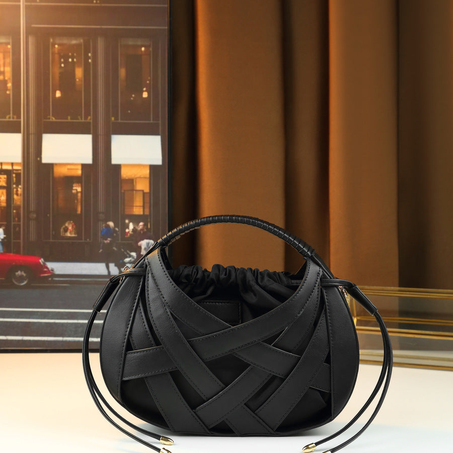 Woven Hollow Picnic Basket Bag for Women Creative Design Top Handle Shoulder Crossbody Purse, Premium Textured Handbag with Versatile Everyday Appeal