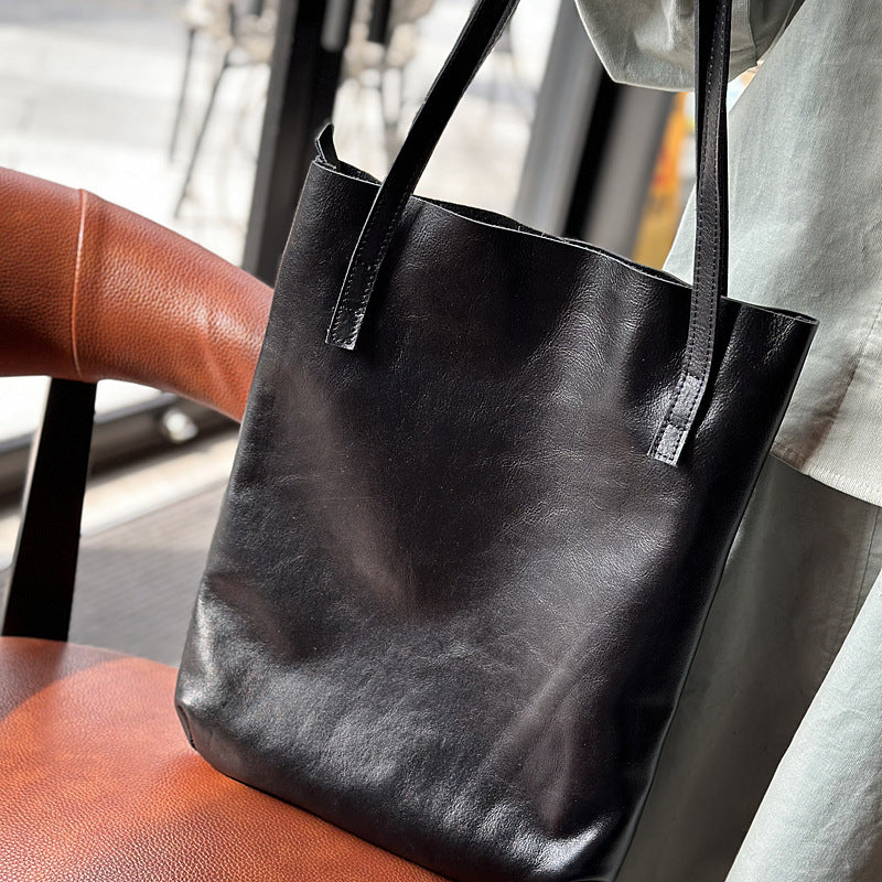 Genuine Top Layer Cowhide Tote Bag for Women, New Spring Minimalist Casual Shoulder Purse, Lightweight Versatile Shopping Handbag for Ladies