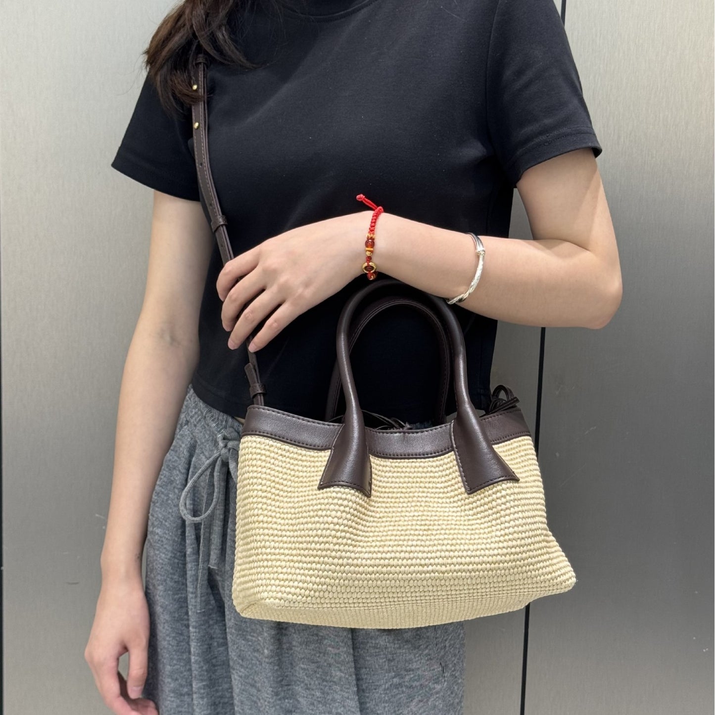 New Small Raffia Woven Basket Tote, Casual Versatile Shoulder & Crossbody Bag for Women