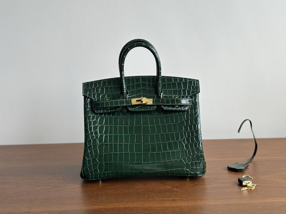 Genuine Leather Tote Bag for Women, Hermès-Inspired Birkin-Style Handbag with Crocodile-Embossed Finish, Top-Grain Cowhide Leather, Hand-Stitched Craftsmanship, Available in 25cm and 30cm, Luxury Everyday Carry Purse