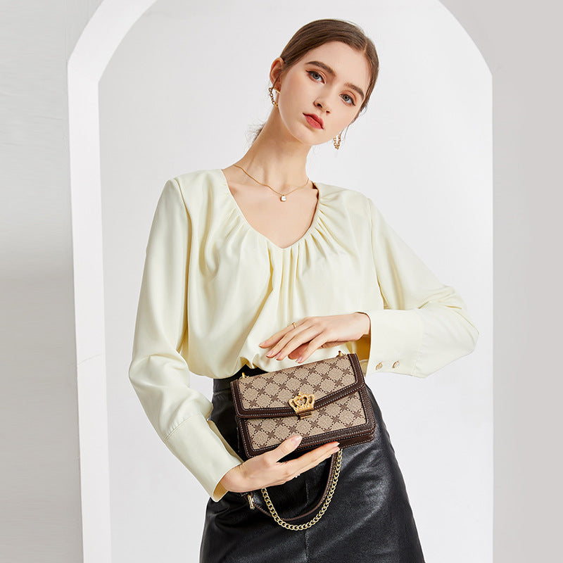 Women's Small Square Cross-Body Chain Bag, New Style Printed Shoulder Purse with Niche Designer Appeal, Versatile Everyday Handbag for Work, Shopping & Travel