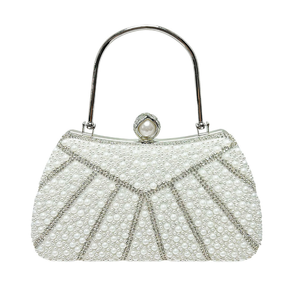Elegant Pearl Embellished Luxury Evening Bag for Women, A Glamorous Top-Handle Crossbody Clutch Purse Perfect for Wedding Cheongsam Banquets & Formal Events