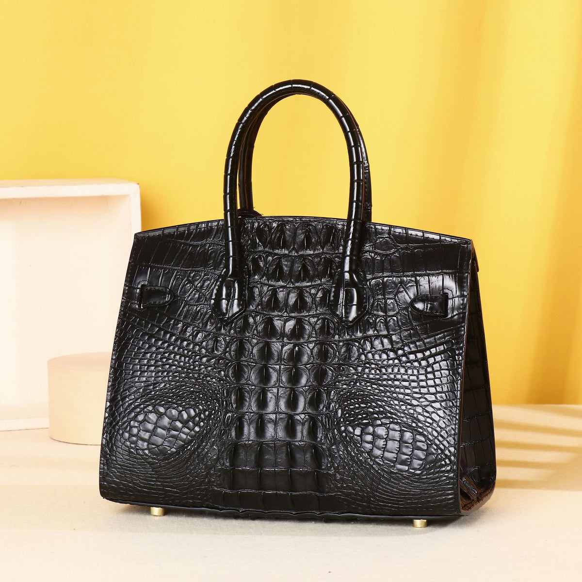 Elegant Croc-Embossed Birkin-Inspired Tote Bag for Women, Premium Top-Handle Handbag with Exquisite Edge Painting, A Thoughtful Mother's Day Gift for Mom