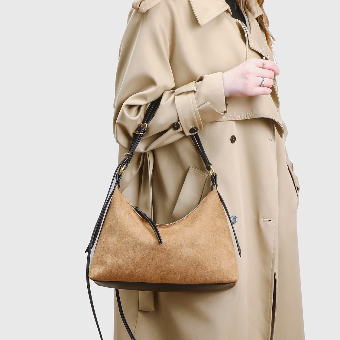 Genuine Suede Large Capacity Shoulder Bag for Women, New Vintage Casual Underarm Commute Purse, Relaxed Style Everyday Handbag for Ladies