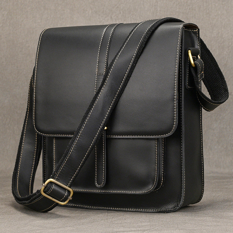 New Premium Genuine Leather Crossbody Shoulder Bag, Top Layer Cowhide Large Capacity Sling Pouch, Casual Work Bag for Men