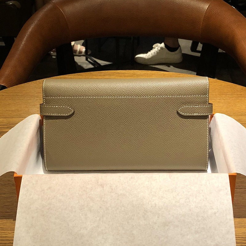 Genuine Togo Leather Long Wallet Clutch for Women, Hermès-Inspired Kelly-Style Money Holder, Premium Epsom Leather Phone Bag for Ladies